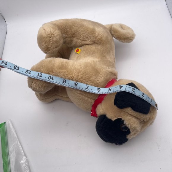 2013 Build A Bear Pug Tan Puppy Dog Pug 14” Stuffed Animal Plush Red Collar - Picture 10 of 10